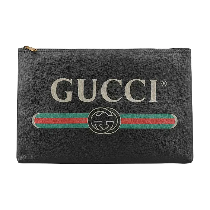 GUCCI Cow Leather Clutch Large Size Men's Black-0