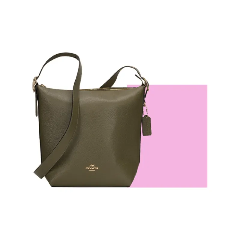 COACH Leather One Shoulder Crossbody Bucket Bag Medium Size Women's Olive Green-3