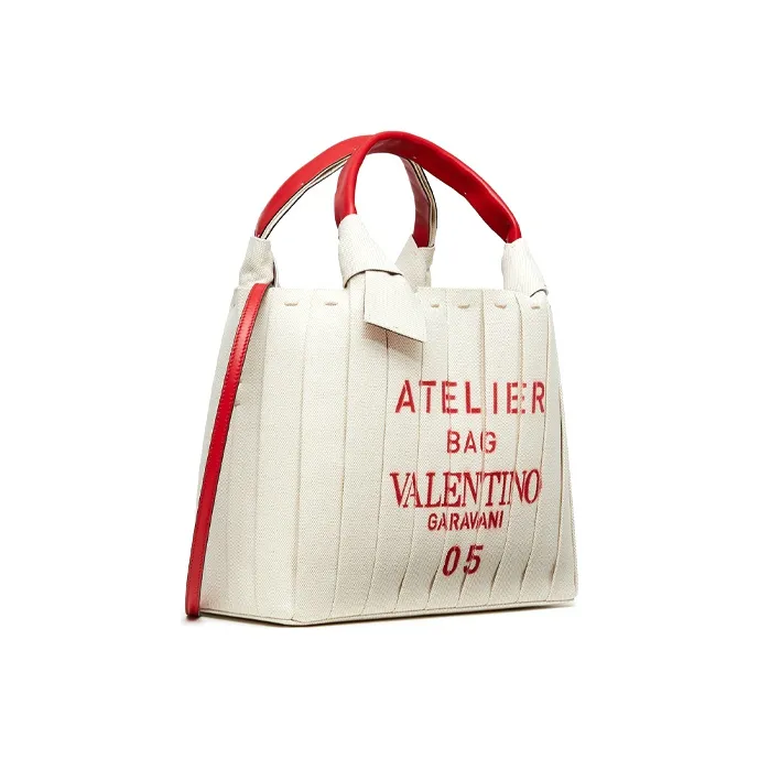 Valentino Canvas Bag Tote, Handbag, Shoulder Bag Small Size Women's White-1