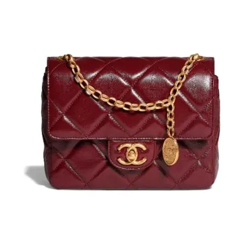 CHANEL Lambskin Gold Coin Closure Flap Bag, Shoulder Bag, Crossbody Bag Women's Burgundy