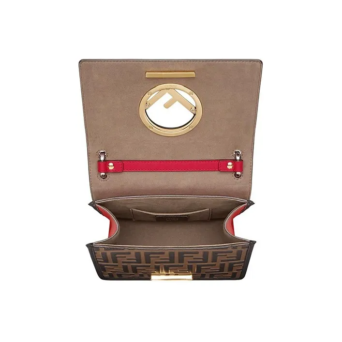 FENDI Kan I Cow Leather Handbag Shoulder Bag Crossbody Bag Mini Women's Red/Brown-3