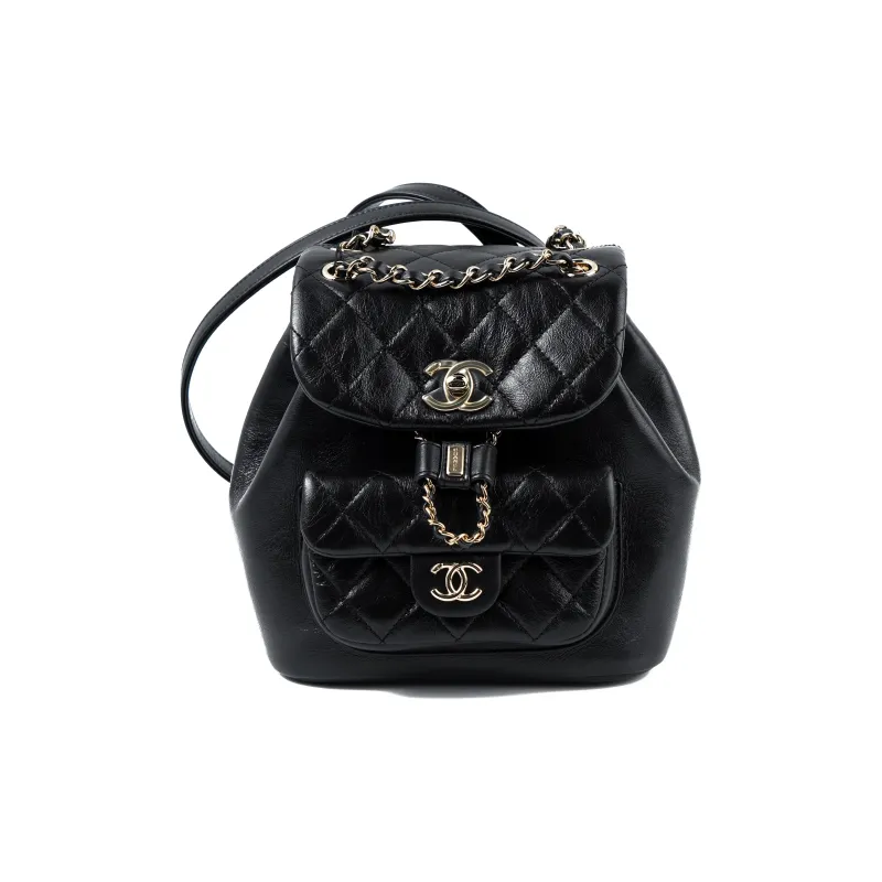 CHANEL Cow Leather Backpack Trumpets Women's Black-0
