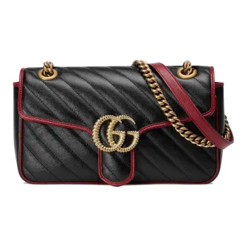 GUCCI GG Marmont Quilted Leather Crossbody Bag, Shoulder Bag Small Size Women's Black & Red