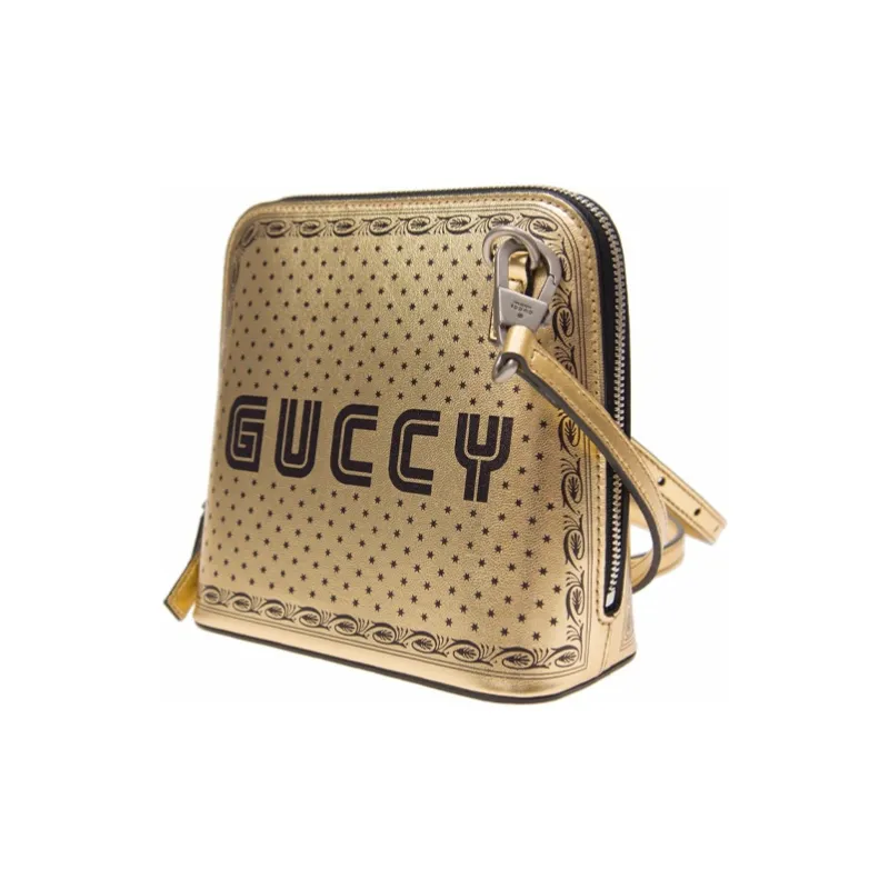 GUCCI Leather Dome Bag Portable Crossbody Bag Shoulder Bag Unisex Gold-1