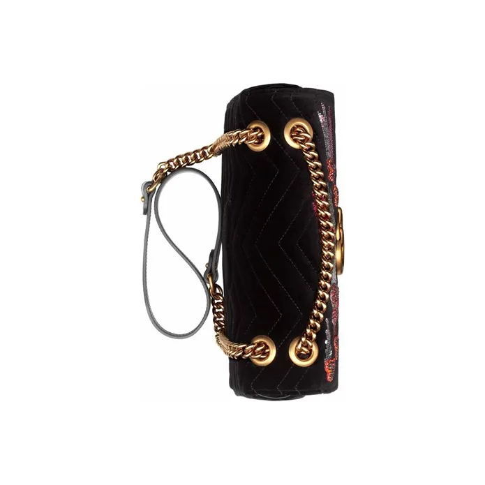 GUCCI Marmont Velvet Chain Crossbody Bag Shoulder Bag Small Size Women's Black-4