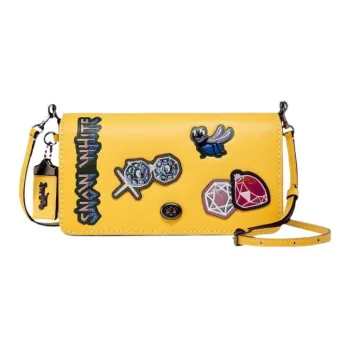 COACH Dinky Leather Envelope Bag, Shoulder Bag, Crossbody Bag Small Size Women's Sunflower Yellow & Black Copper