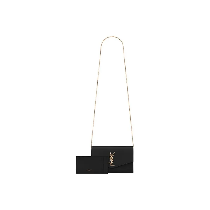 SAINT LAURENT Uptown Chain Wallet Grain De Poudre Black-2