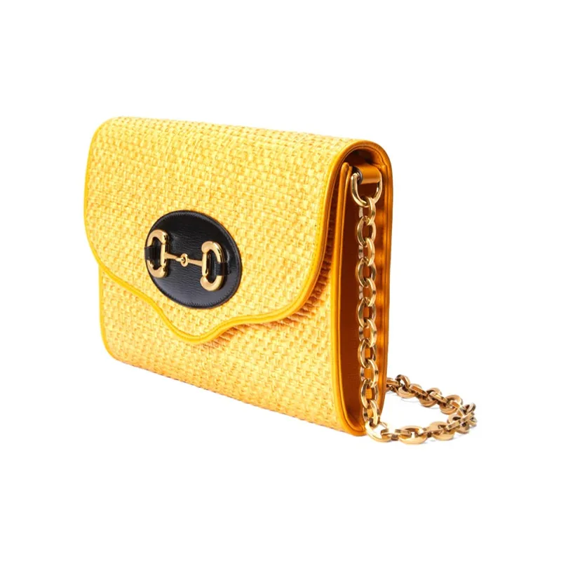 GUCCI Fabric With Leather Crossbody Bag, Shoulder Bag Women's Yellow-1