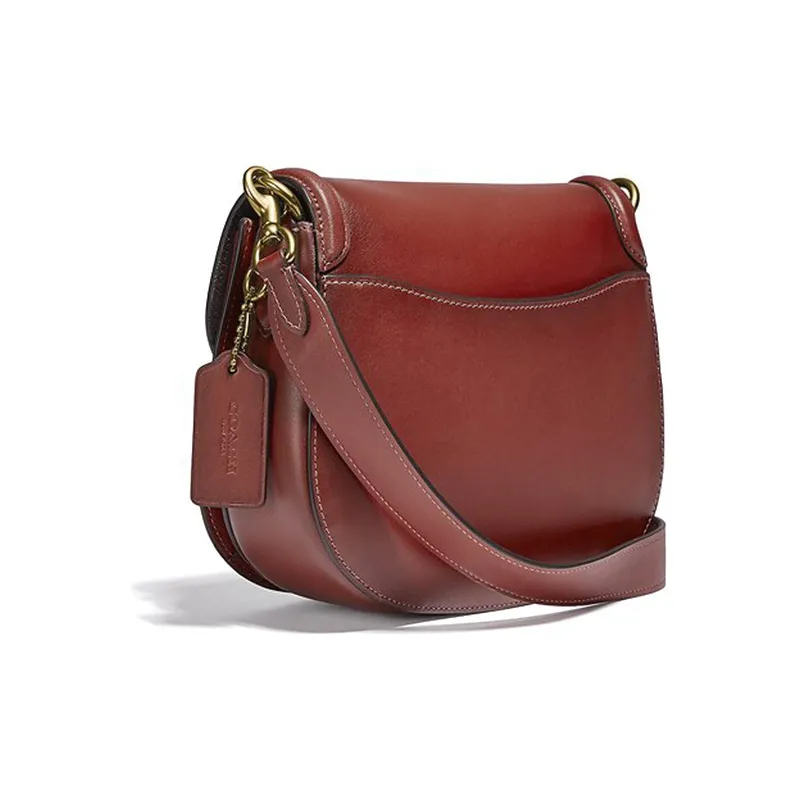COACH Beat Leather Saddle Bag Shoulder Bag Crossbody Bag Medium Size Women's Brown Red-1