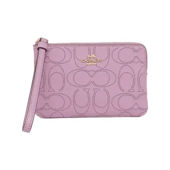 COACH Corner Zip Leather Mahjong-Themed Coin Purse Clutch Handbag Women's Pink Purple