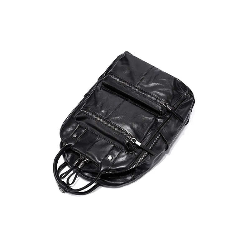 Ace Paul Top Grain Cow Leather Backpack Large Size Men's Black-5