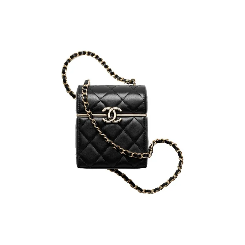 CHANEL Sheepskin Makeup Bag, Shoulder Bag, Crossbody Bag Trumpets Women's Black-1