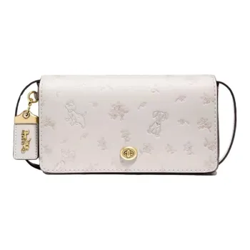COACH Disney Collaboration Dinky Leather Flap Crossbody Bag Shoulder Bag Small Size Women's White