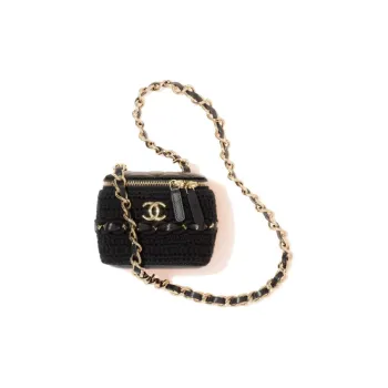 CHANEL 22c Early Spring Sheepskin Box Bag, Makeup Bag, Shoulder Bag, Crossbody Bag Trumpets Women's Black