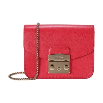 Furla Metropolis Collection Cow Leather Chain Bag Small Square Bag Shoulder Bag Crossbody Bag Women's Red