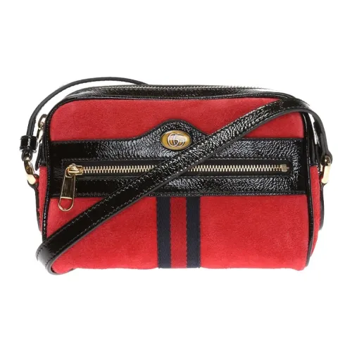 GUCCI Suede Patent Leather Binding Camera Bag Shoulder Bag Crossbody Bag Mini Women's Red/Black