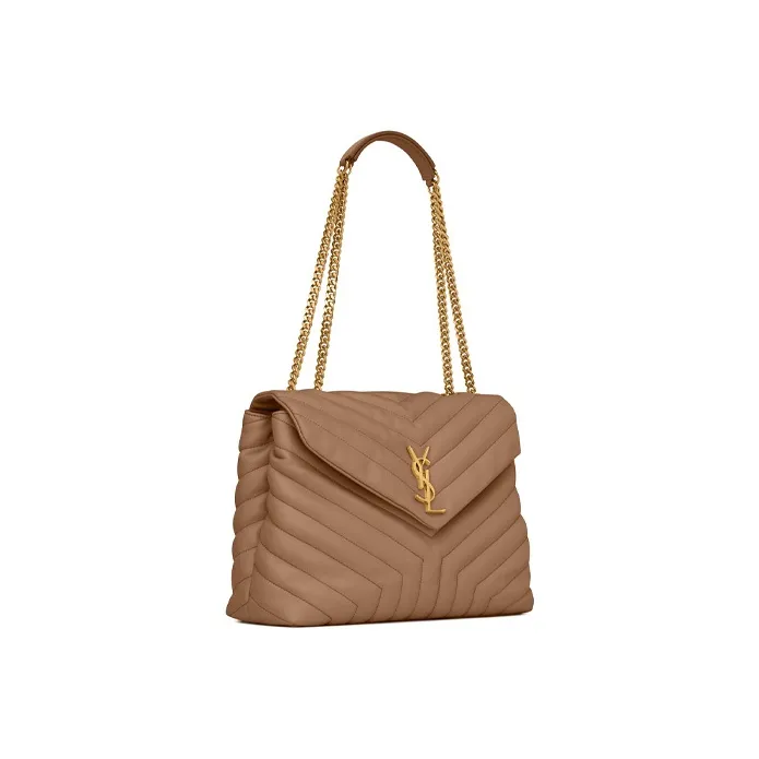 SAINT LAURENT LOULOU Leather Crossbody Bag Shoulder Bag Women's Taupe-1