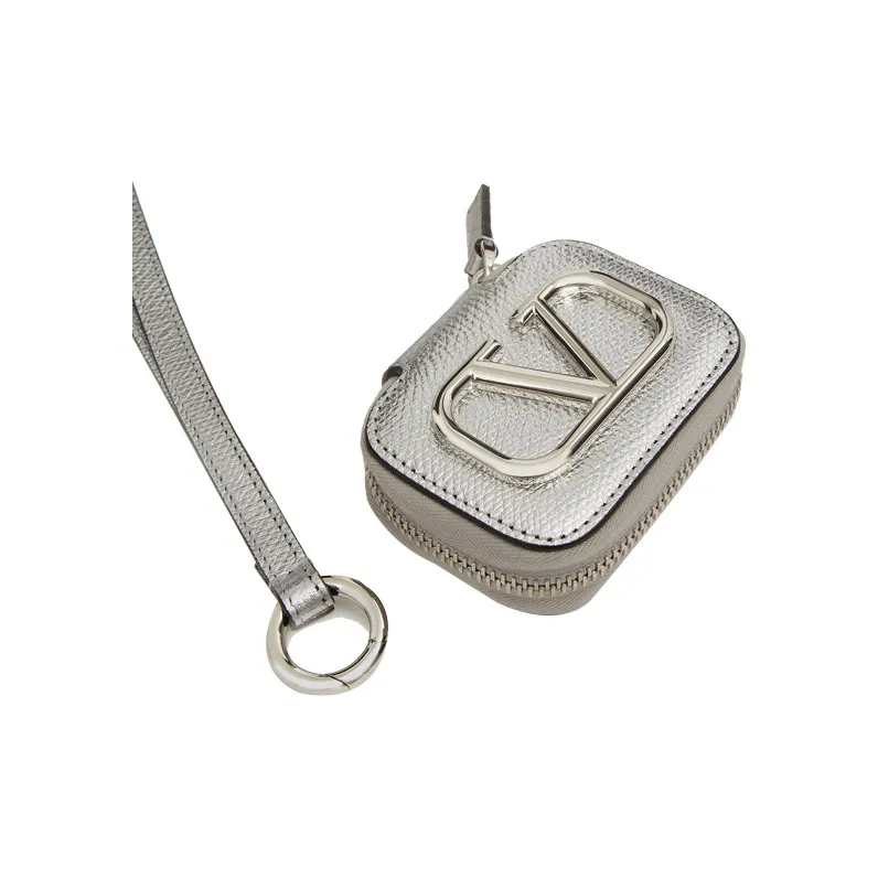 Valentino Vlogo Cow Leather Earphone Case Necklace Pouch Regular Unisex Silver-1