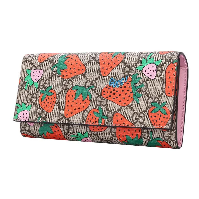 GUCCI Cow Leather Card Holder Wallet Women's Ebony/Red/Pink-1