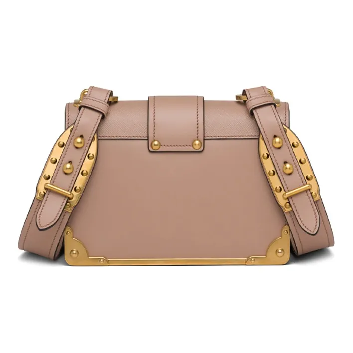 PRADA Cahier Calfskin Shoulder Bag Crossbody Bag Women's Gold/Pink-2
