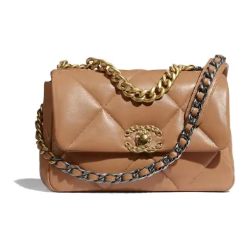 CHANEL 19Bag Lambskin Shoulder Bag Crossbody Bag Small Size Women's Brown