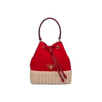PRADA Nylon Canvas With Leather Handbag Women's Tan/Red