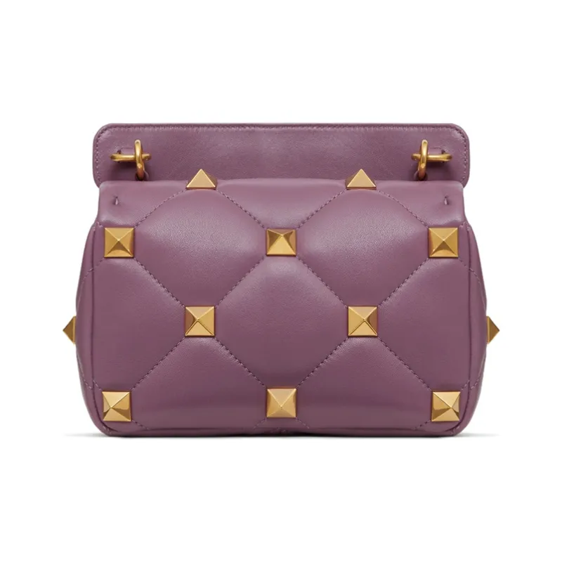 Valentino Sheepskin Large Stud Handbag Shoulder Bag Crossbody Bag Purple-2
