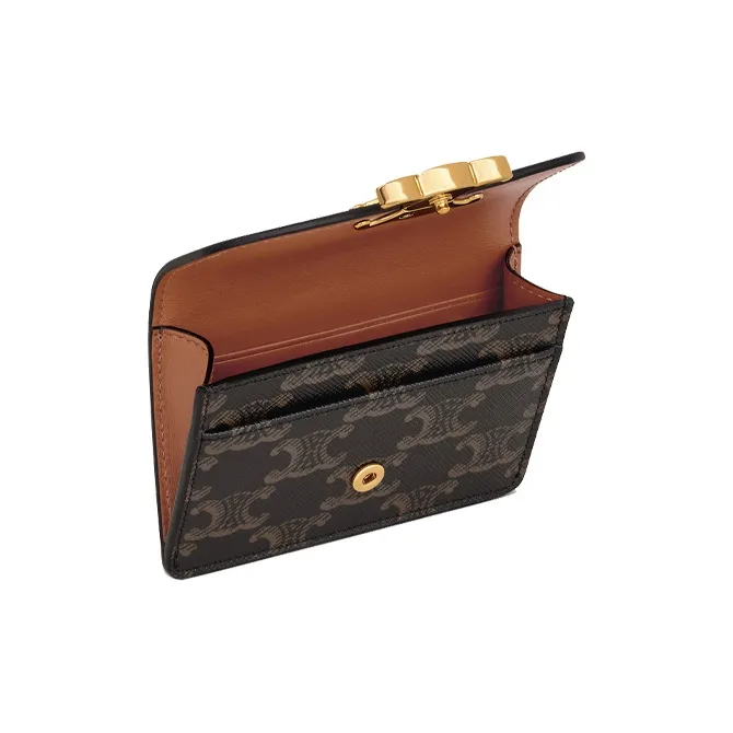 CELINE Triomphe Synthetic Leather Coin Purse, Card Holder Women's Brown-2