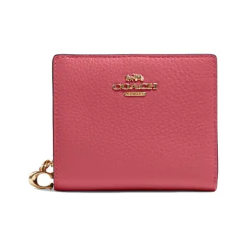 COACH Snap Wallet Pebbled Leather Wallet Mini Women's Rubber Pink