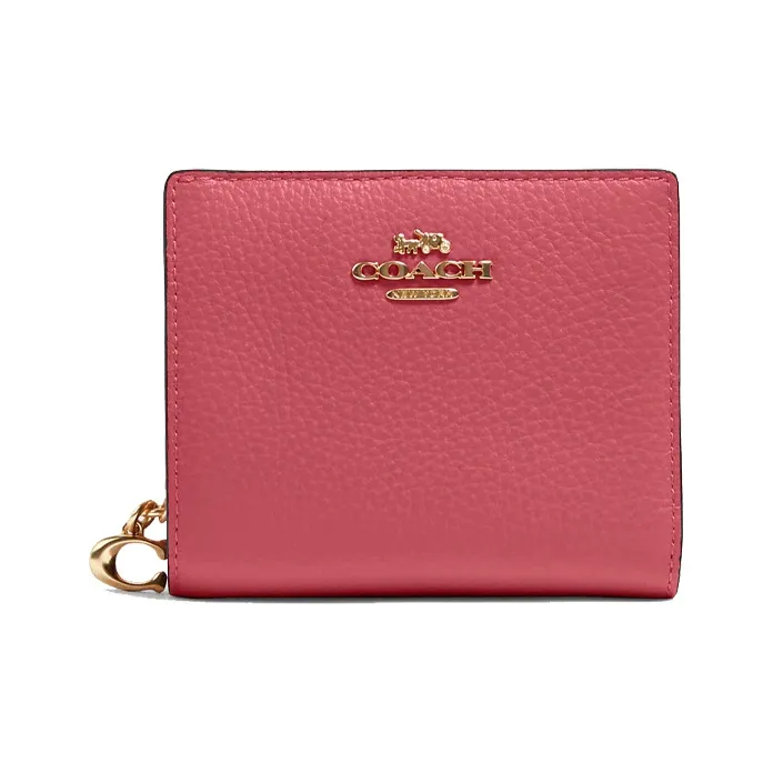 COACH Snap Wallet Pebbled Leather Wallet Mini Women's Rubber Pink-0