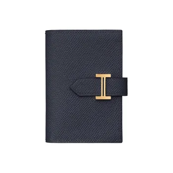 HERMES Bearn Mysore Goat Skin Wallet Mini Women's Indigo Blue