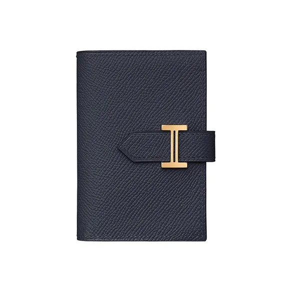 HERMES Bearn Mysore Goat Skin Wallet Mini Women's Indigo Blue-0