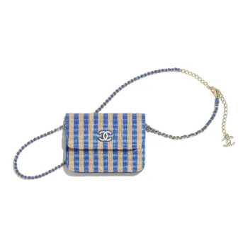 CHANEL Fiber & Yellow Jute Thread & Metal Shoulder Bag, Crossbody Bag, Fanny Pack Trumpets Women's Blue/Beige