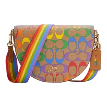 COACH Ellen Canvas Leather Saddle Bag, Shoulder Bag, Crossbody Bag Small Size Women's Khaki