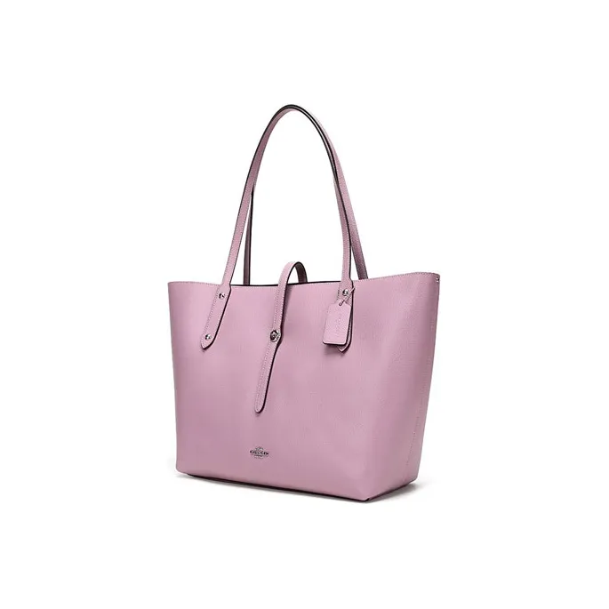 COACH Market Tote Grain Leather Tote Handbag, Shoulder Bag Large Size Women's Light Purple-2