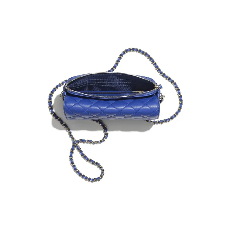CHANEL Lambskin Crossbody Cell Phone Pouch Regular Women's Blue-3