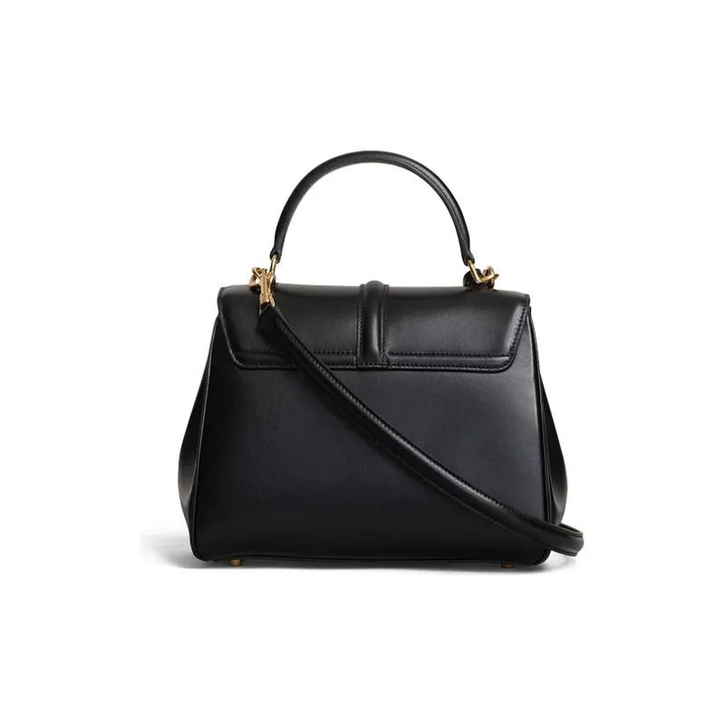CELINE 16 Satin Cow Leather Handbag, Shoulder Bag Trumpets Women's Black-3