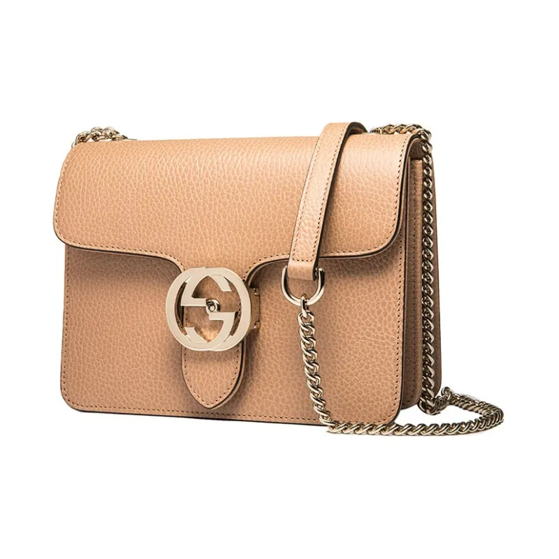 GUCCI Litchi Grain Leather Messenger Bag Trunk Bag Handbag Crossbody Bag Shoulder Bag Women's Yellow-1