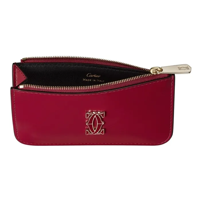 CARTIER Cow Leather Card Holder Women's Red-2