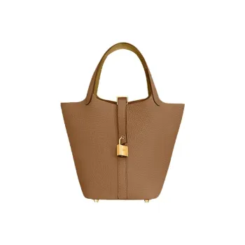 HERMES Picotin Lock Taurillon Clemence Leather Gold Tone Lock Bucket Bags Handbags 18 Women's Chestnut/Cookie