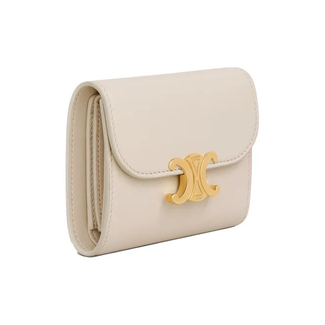CELINE Triumph Gate Triomphe Shiny Smooth Lambskin Card Holder Wallet Small Size Women's Ivory White-1