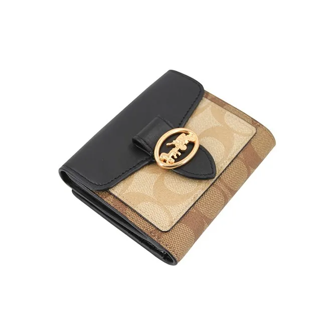 COACH Georgie Monogram Canvas With Leather Clutches Wallets Small Size Women's Black & Brown-3