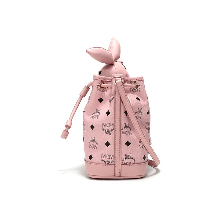 MCM Leather Bucket Bag, Crossbody Bag Women's Pink Monogram-3