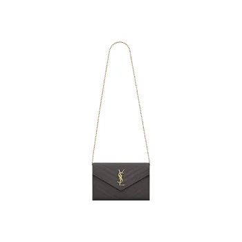 SAINT LAURENT Monogram Quilting Grained Embossed Calfskin Chain Wallet Shoulder Bag Crossbody Bag Women's Gray White