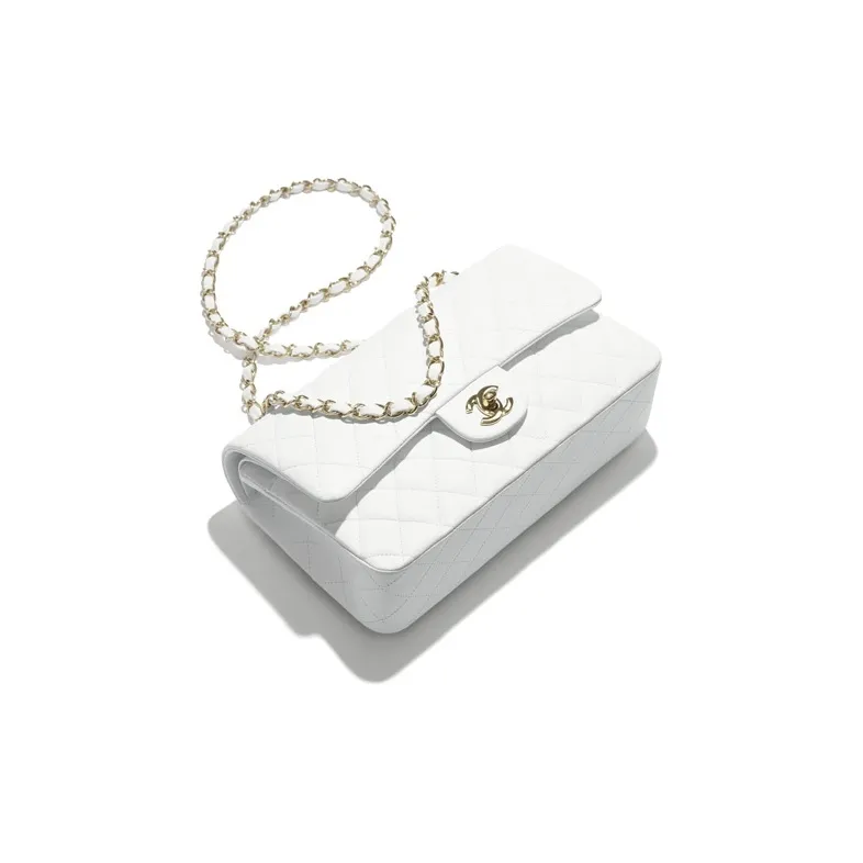 CHANEL Classic Flap CF Sheepskin And Gold Metal Flap Bag, Crossbody Bag, Shoulder Bag Women's White-2
