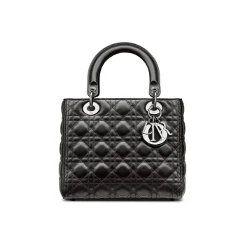 DIOR Lady Dior Sheepskin Handbag, Shoulder Bag, Crossbody Bag Medium Size Women's Black
