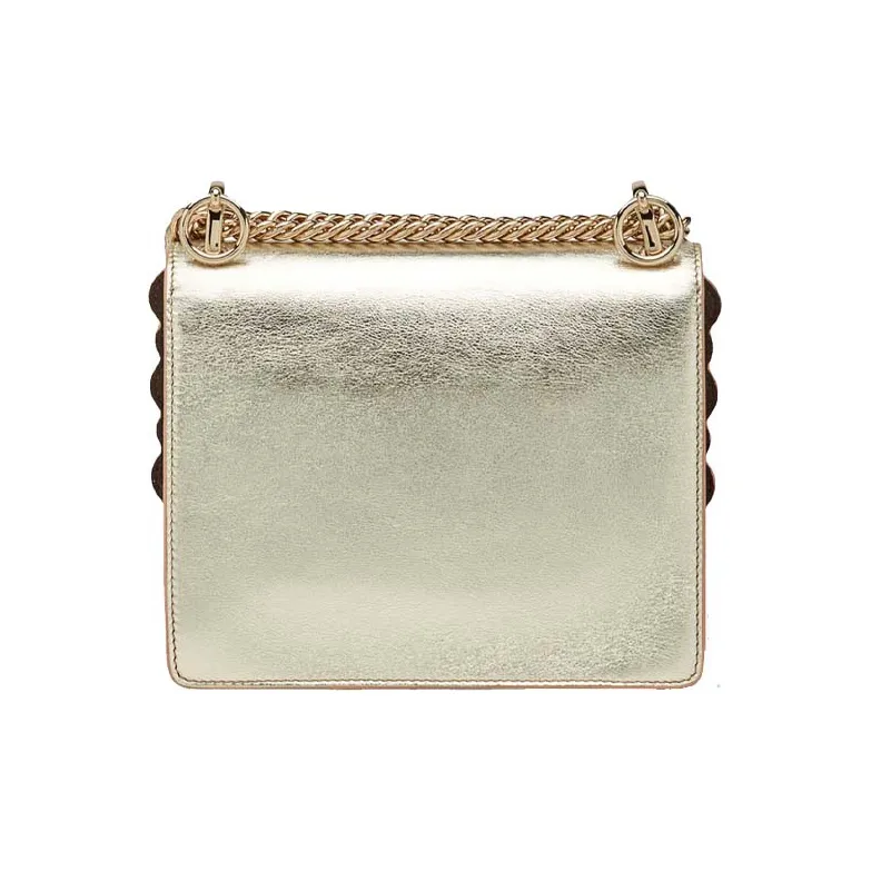 FENDI Kan I Leather Shoulder Bag Crossbody Bag Small Size Women's Champagne Gold-2