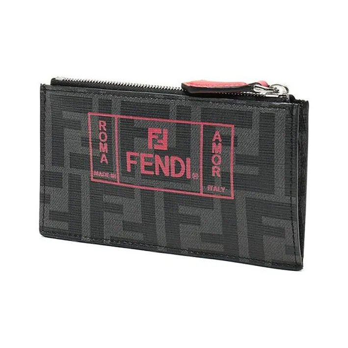 FENDI Polyester Card Holder Coin Purse Men's Black-1