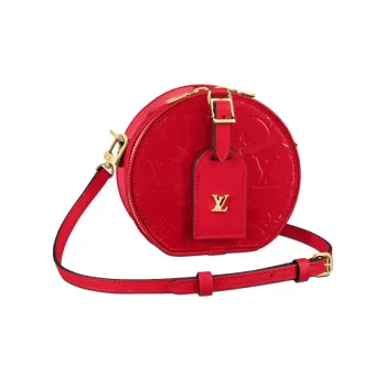 LOUIS VUITTON Glossy Finish Calfskin Round Cake Bag Shoulder Bag Crossbody Bag Mini Women's Red