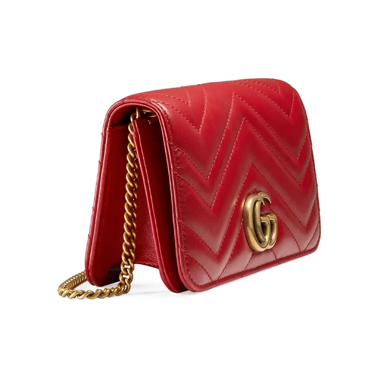 GUCCI GG Marmont Leather Shoulder Bag, Crossbody Bag Mini Women's Red-1